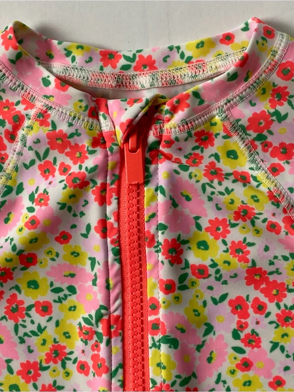 Rashguard Swimsuit 3T Old Navy One Piece Floral Long Sleeve Girls EUC Orange EUC